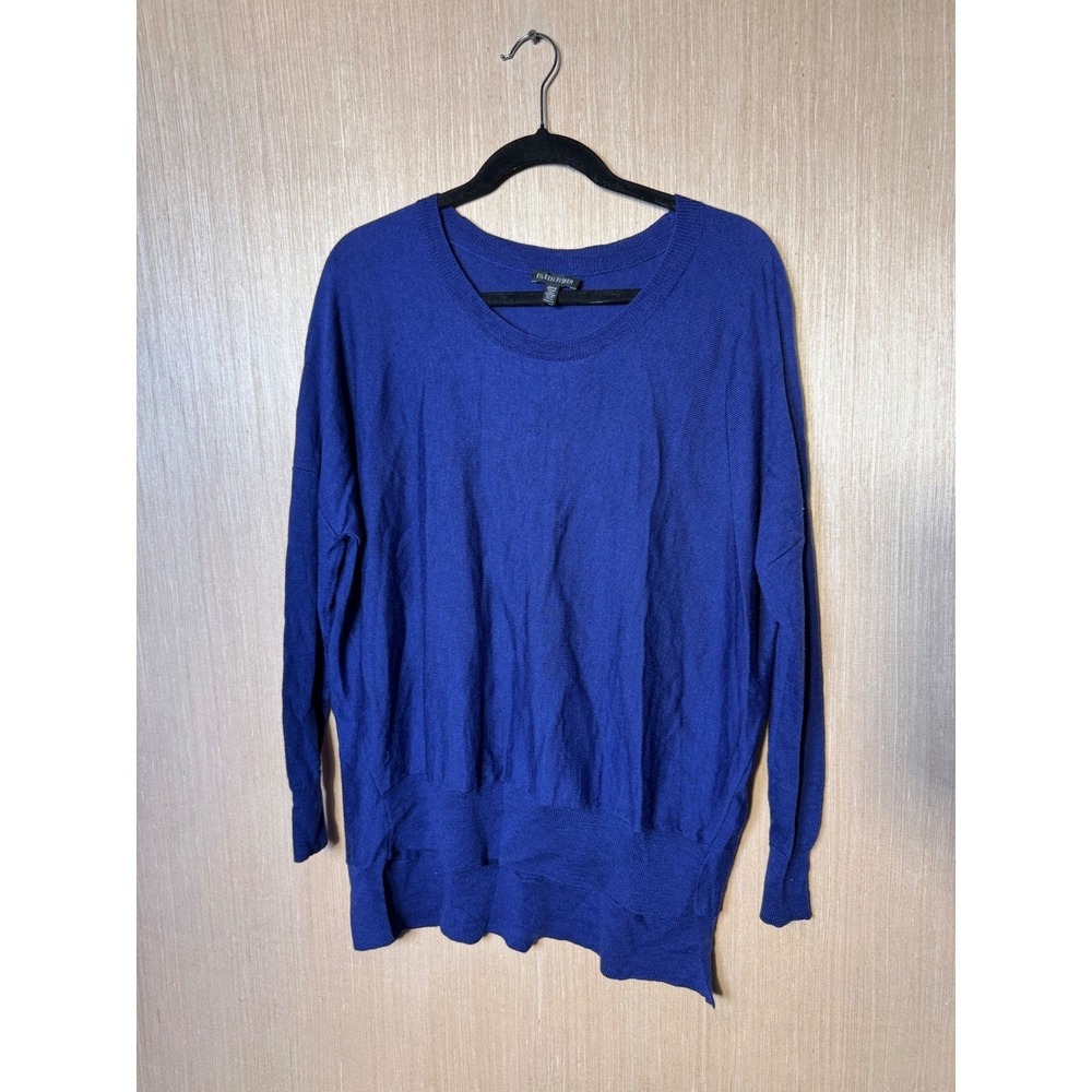 Eileen Fisher Womens XS Royal Blue 100% Merino Wool Scoop Neck Sweater